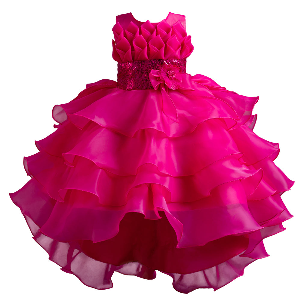 Girls Fuchsia Embellished Layered Fit and Flare Dress