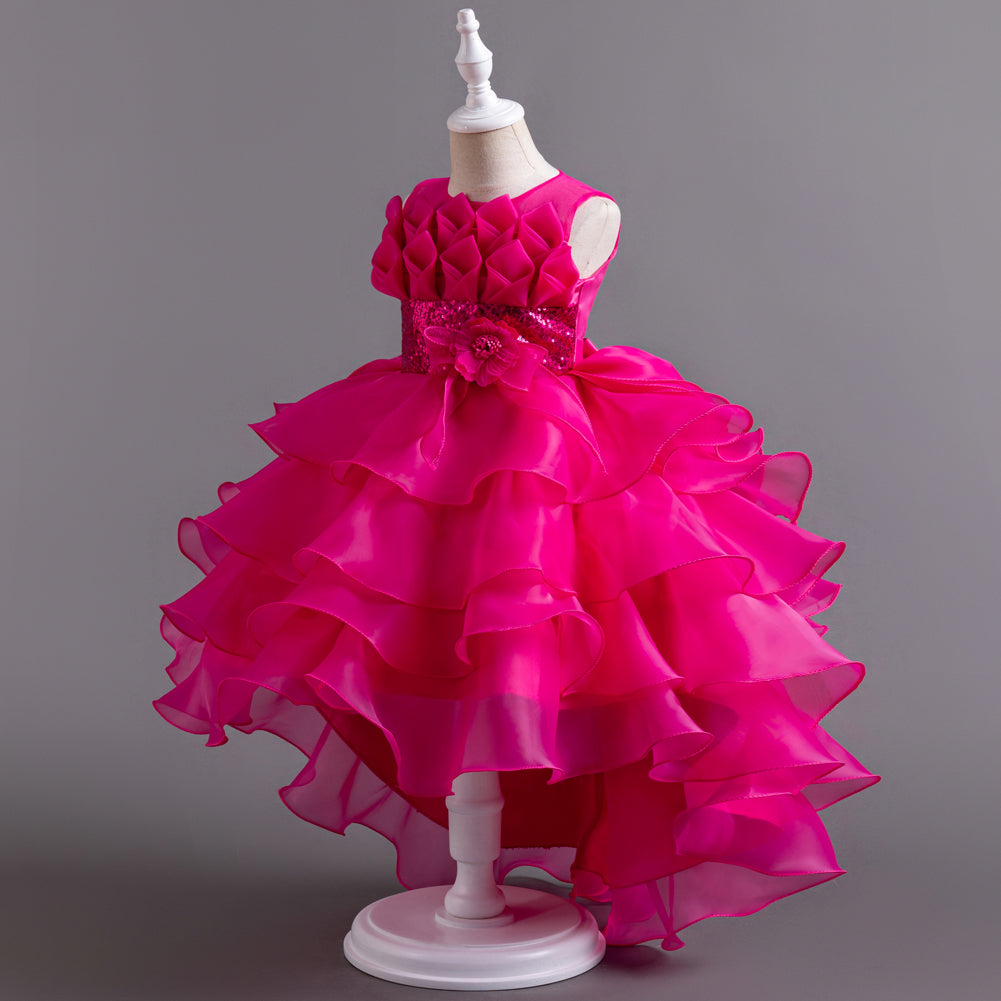 Girls Fuchsia Embellished Layered Fit and Flare Dress