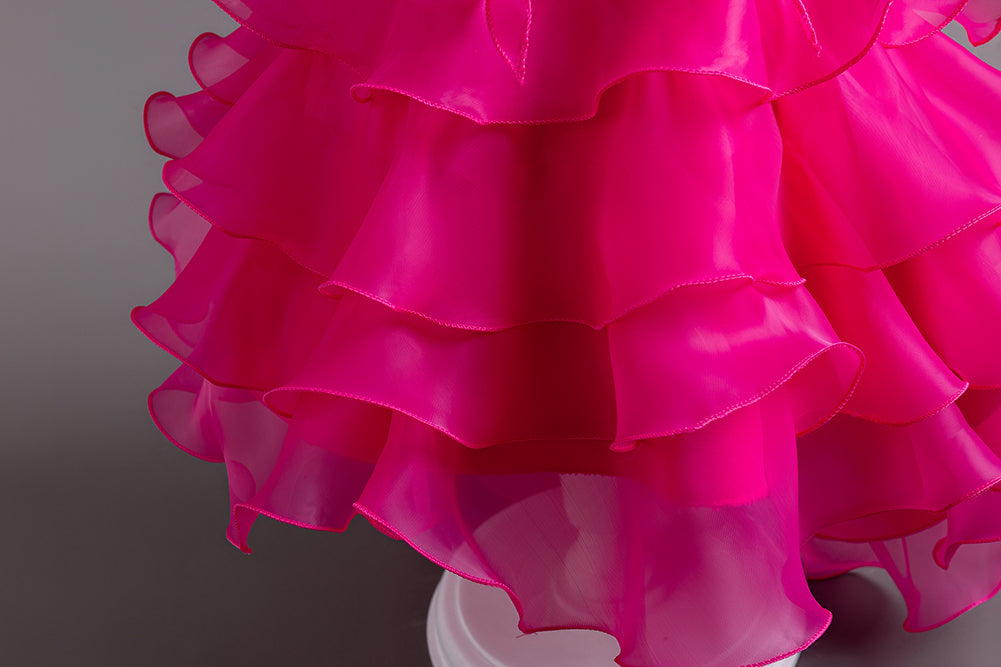 Girls Fuchsia Embellished Layered Fit and Flare Dress