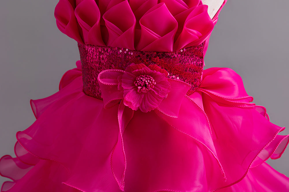 Girls Fuchsia Embellished Layered Fit and Flare Dress