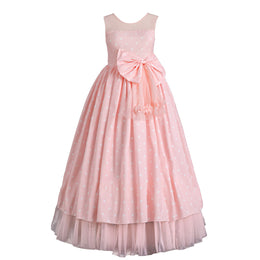 Girls Polka Dot Printed Bow Detail Maxi Dress