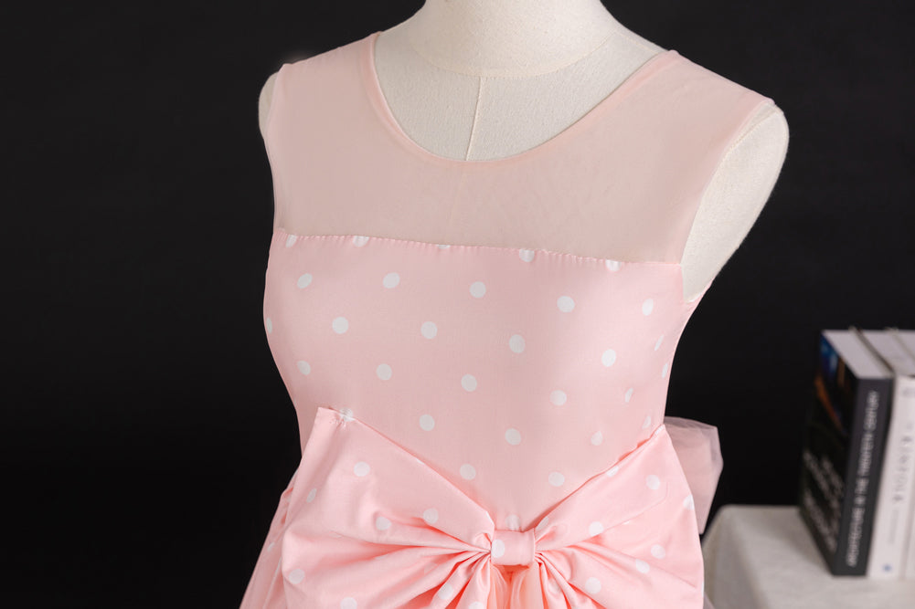 Girls Polka Dot Printed Bow Detail Maxi Dress