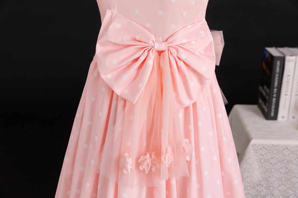 Girls Polka Dot Printed Bow Detail Maxi Dress