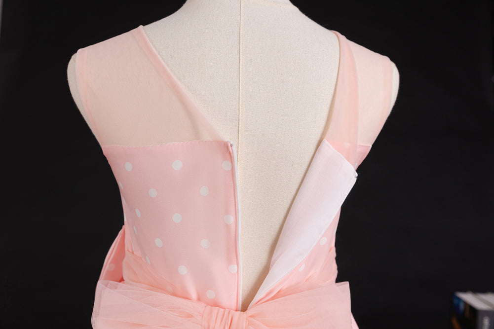 Girls Polka Dot Printed Bow Detail Maxi Dress