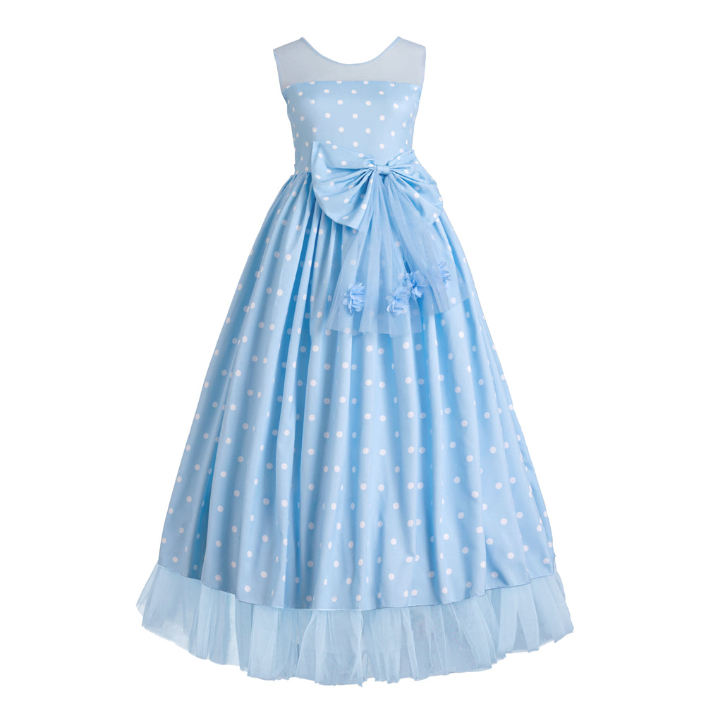 Girl Polka Dot Print Sleeveless Maxi Gown Dress