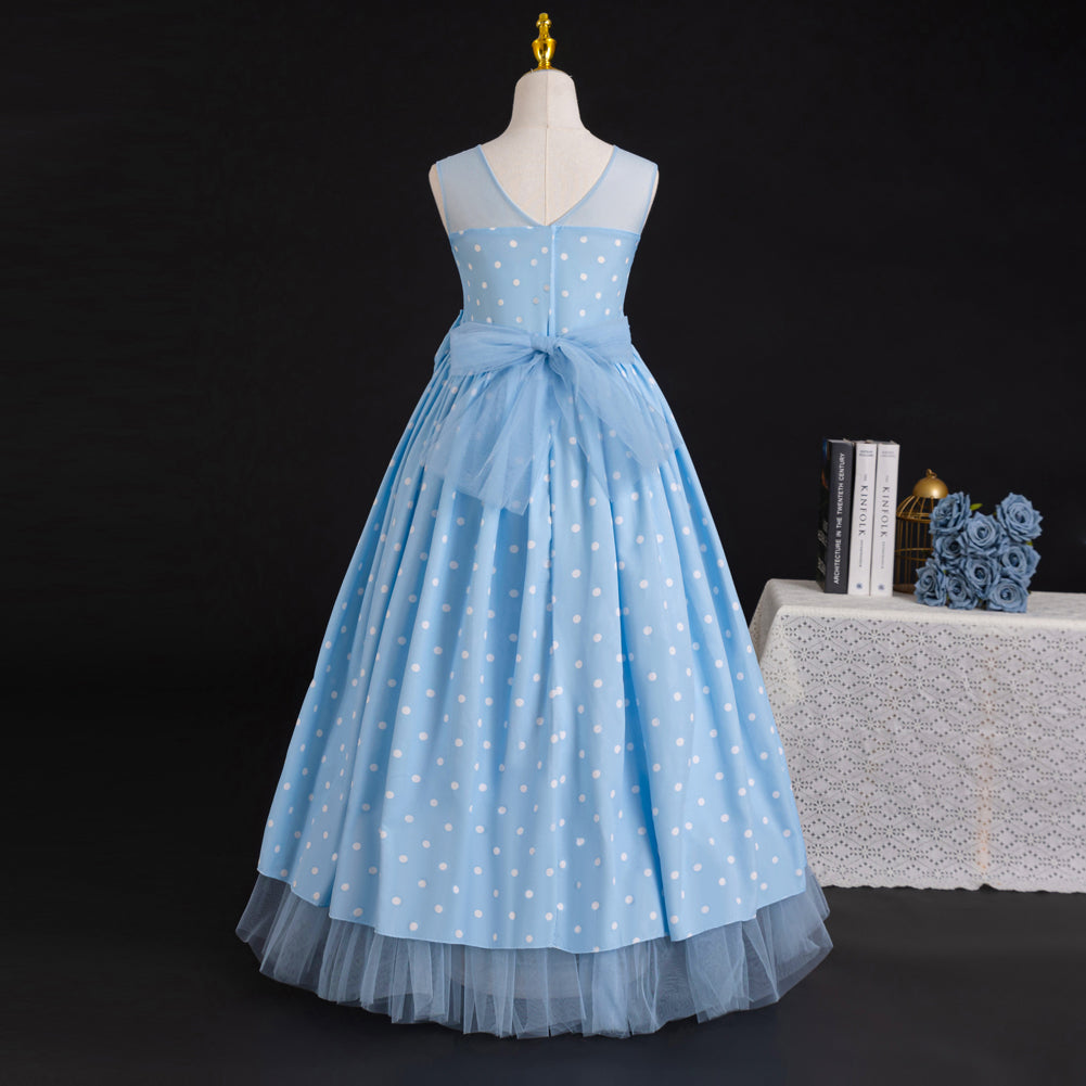 Girl Polka Dot Print Sleeveless Maxi Gown Dress