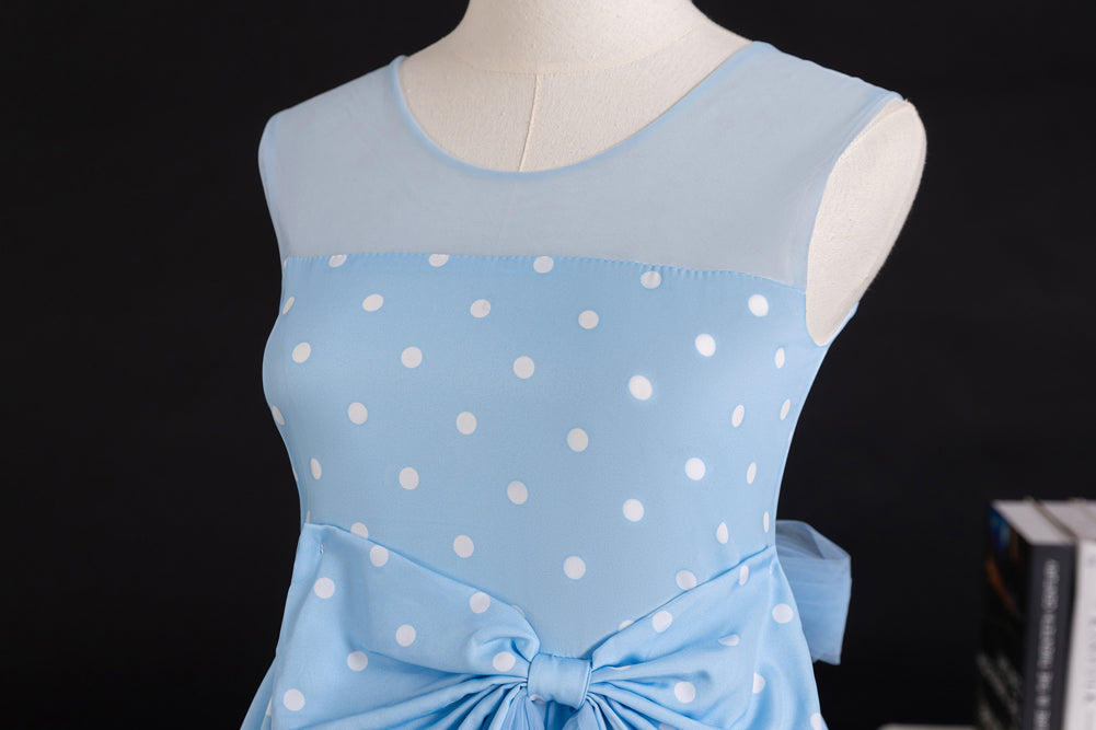 Girl Polka Dot Print Sleeveless Maxi Gown Dress