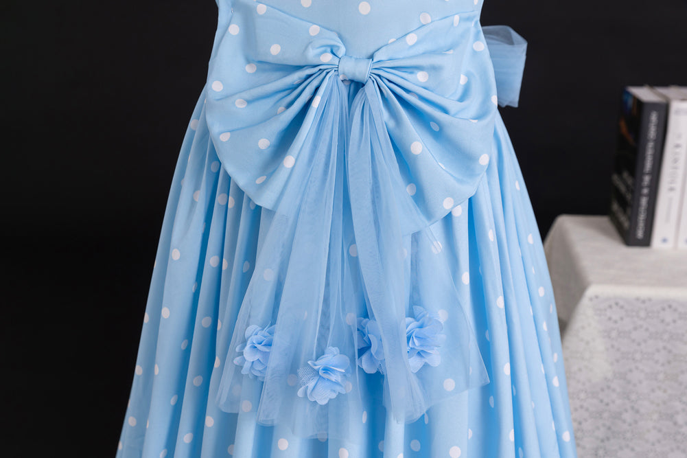 Girl Polka Dot Print Sleeveless Maxi Gown Dress