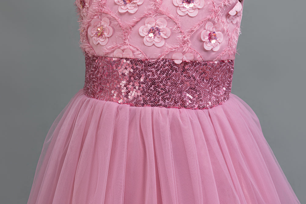 Girls Sequined Embellished Cap Sleeves Gown Maxi Dress