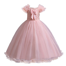 Pink Girls Ruffled Bow Detail Maxi Dress