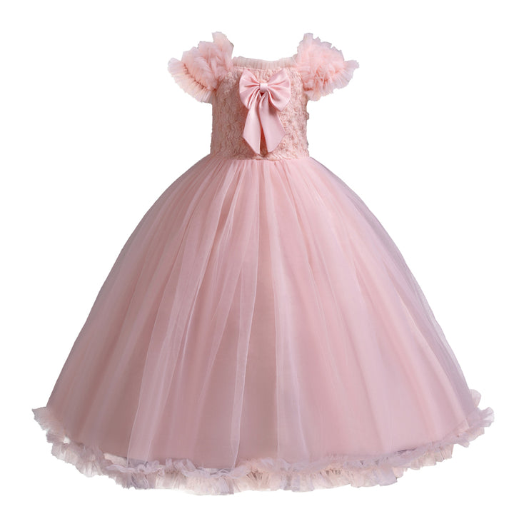 Pink Girls Ruffled Bow Detail Maxi Dress