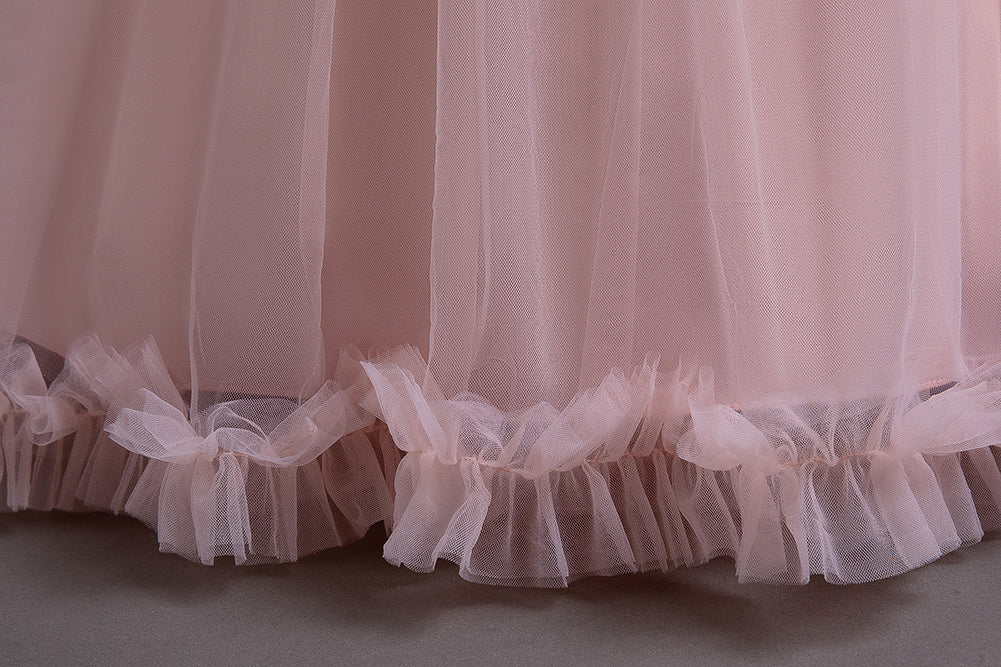 Pink Girls Ruffled Bow Detail Maxi Dress
