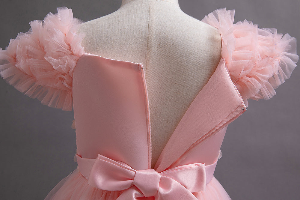 Pink Girls Ruffled Bow Detail Maxi Dress