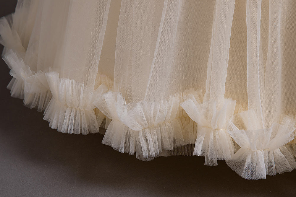 Girls Champagne Cape Sleeves Bow Detailed Maxi Dress