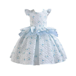 Girls White & Blue Self Design Maxi Dress