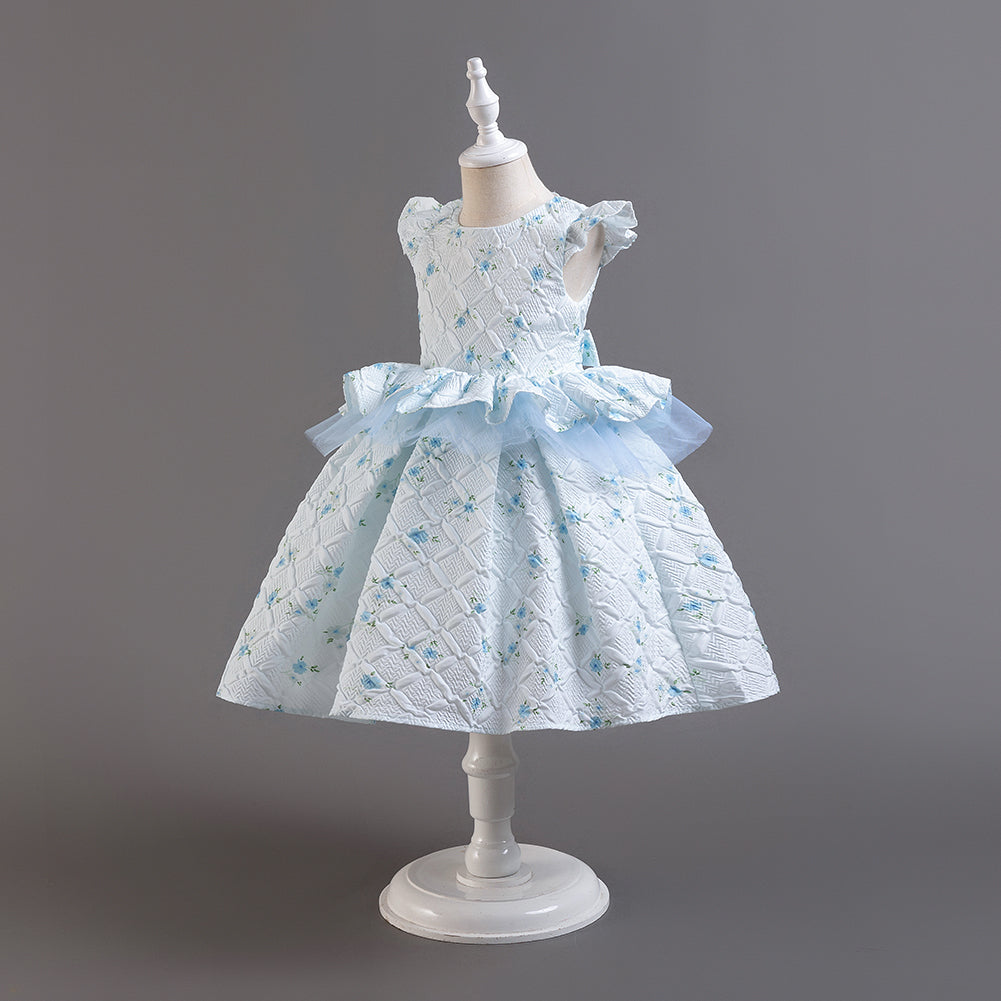 Girls White & Blue Self Design Maxi Dress