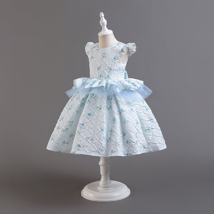 Girls White & Blue Self Design Maxi Dress