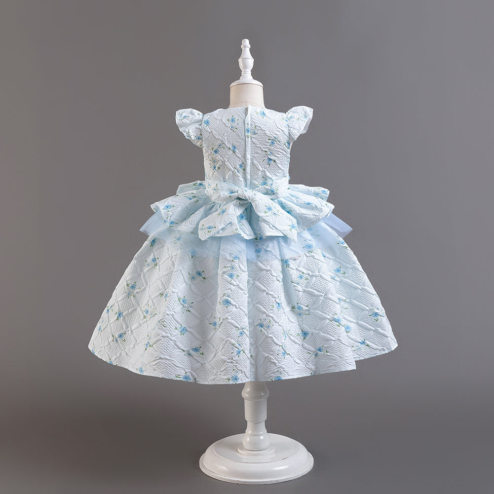 Girls White & Blue Self Design Maxi Dress