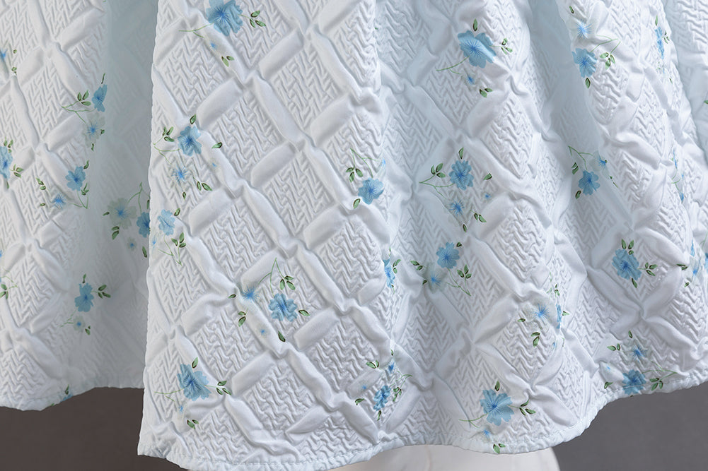 Girls White & Blue Self Design Maxi Dress