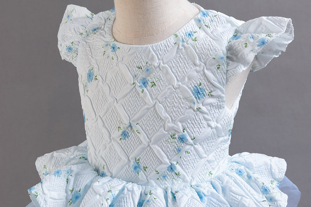 Girls White & Blue Self Design Maxi Dress