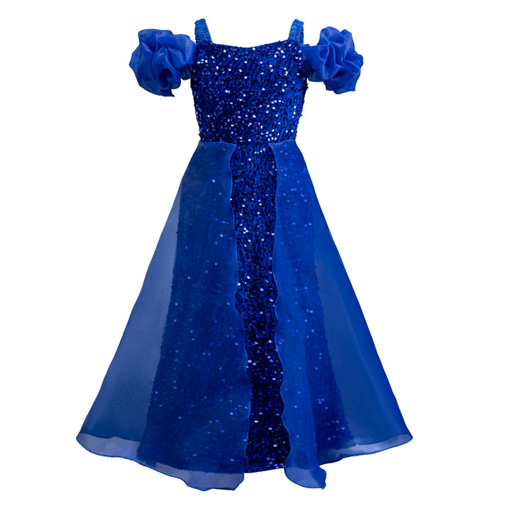 Girls Embellished Puff Sleeve Ruffled Maxi Gown Dress