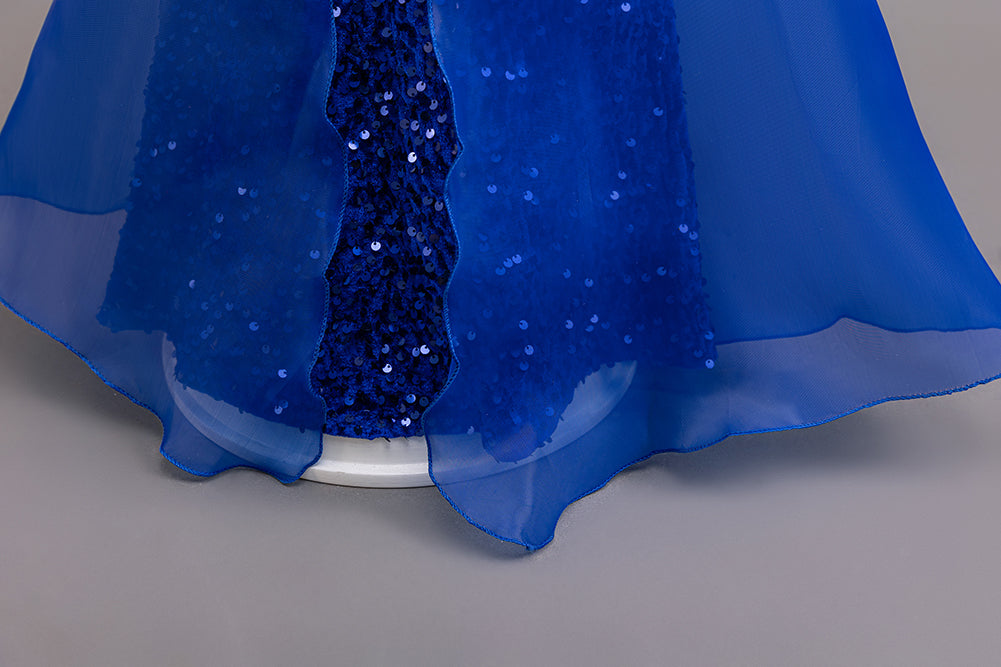 Girls Embellished Puff Sleeve Ruffled Maxi Gown Dress