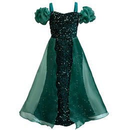 Girls Embellished Shoulder Straps Ruffled Net Maxi Dress