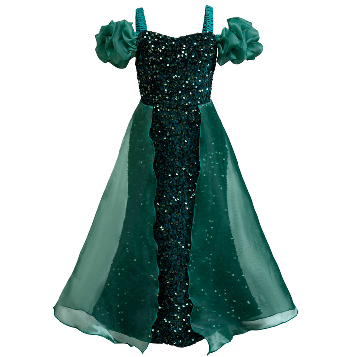 Girls Embellished Shoulder Straps Ruffled Net Maxi Dress
