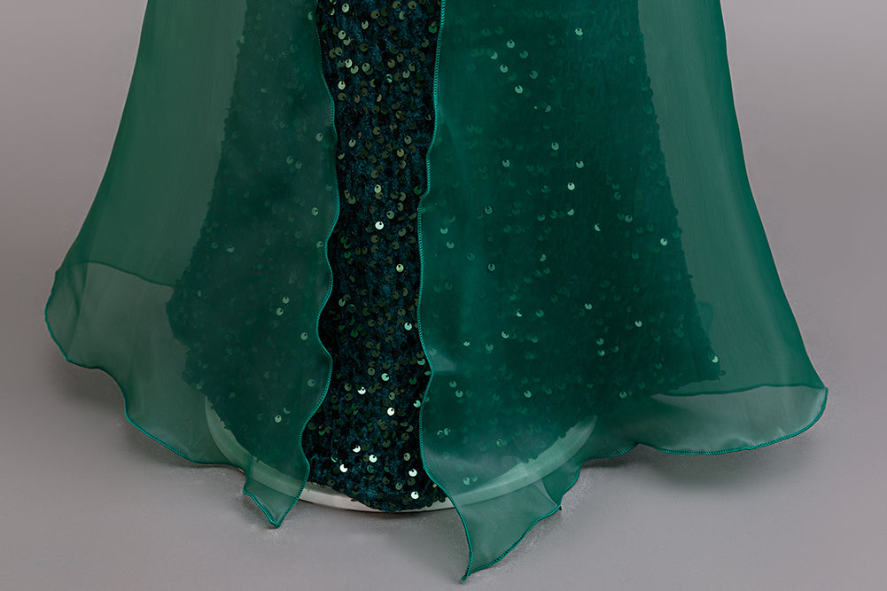 Girls Embellished Shoulder Straps Ruffled Net Maxi Dress