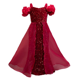 Embellished Puff Sleeve Ruffled Net Maxi Dress