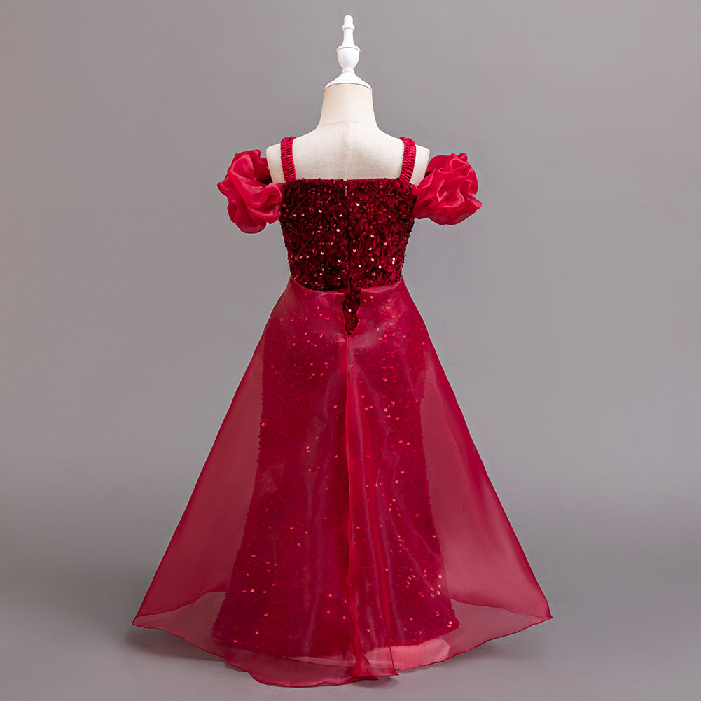 Embellished Puff Sleeve Ruffled Net Maxi Dress