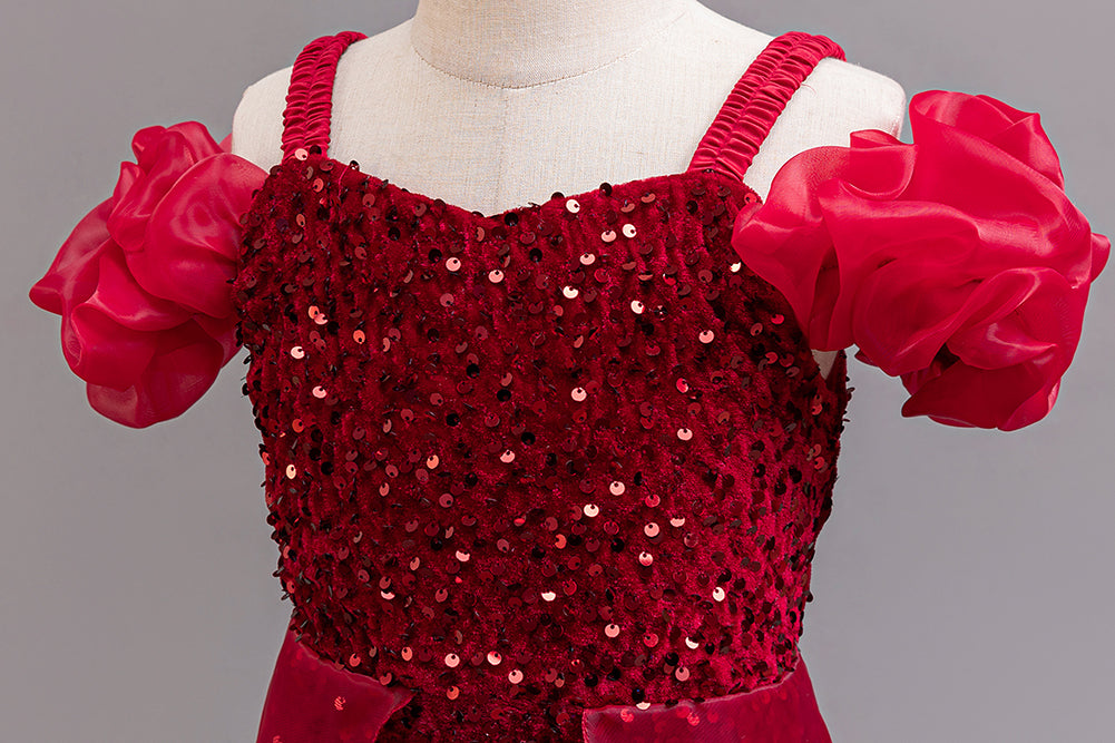 Embellished Puff Sleeve Ruffled Net Maxi Dress