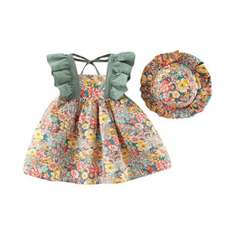 Girls Floral Printed Square Neck Fit & Flare Dress