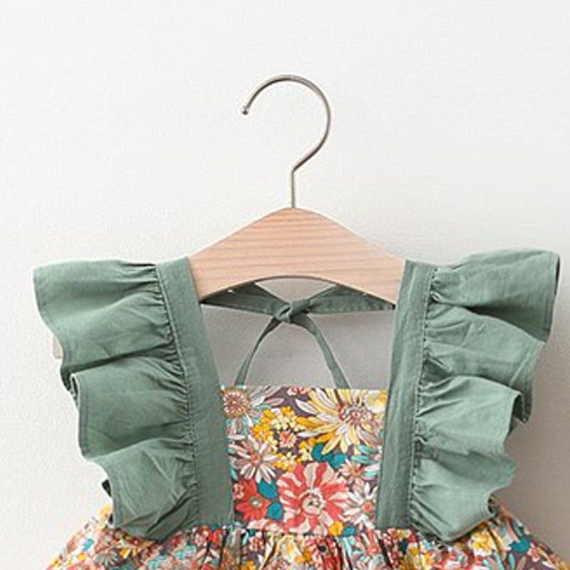 Girls Floral Printed Square Neck Fit & Flare Dress
