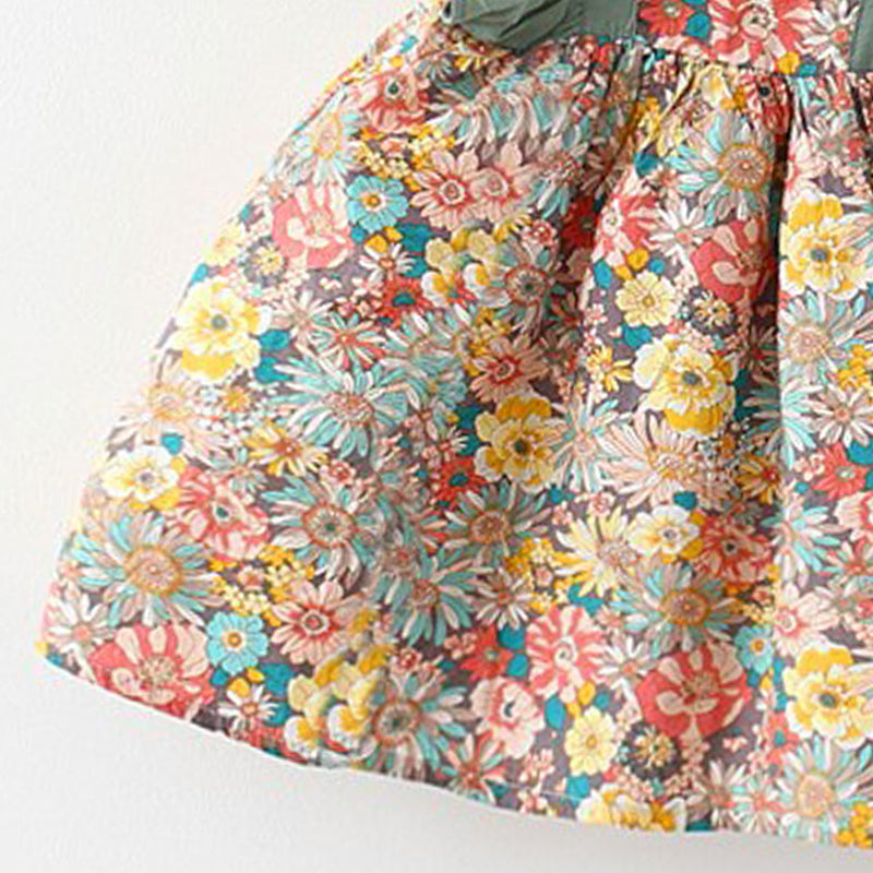 Girls Floral Printed Square Neck Fit & Flare Dress