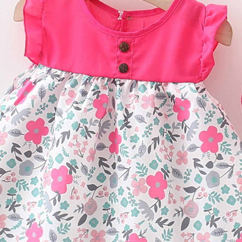 Girls Floral Printed Fit & Flare Mini Dress