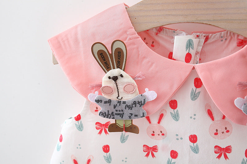 Girl Print Applique Peter Pan Collar A-Line Mini Dress