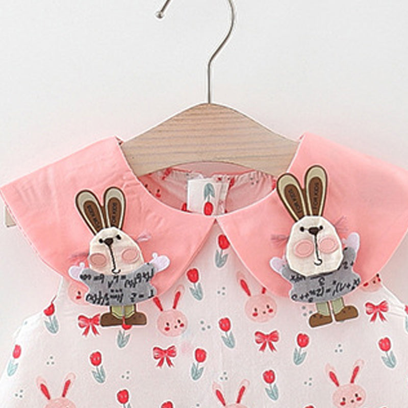 Girl Print Applique Peter Pan Collar A-Line Mini Dress