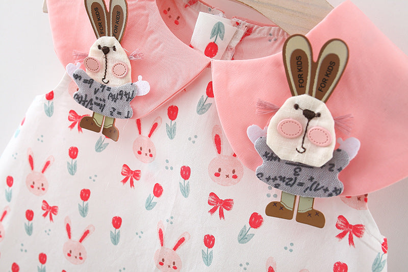 Girl Print Applique Peter Pan Collar A-Line Mini Dress