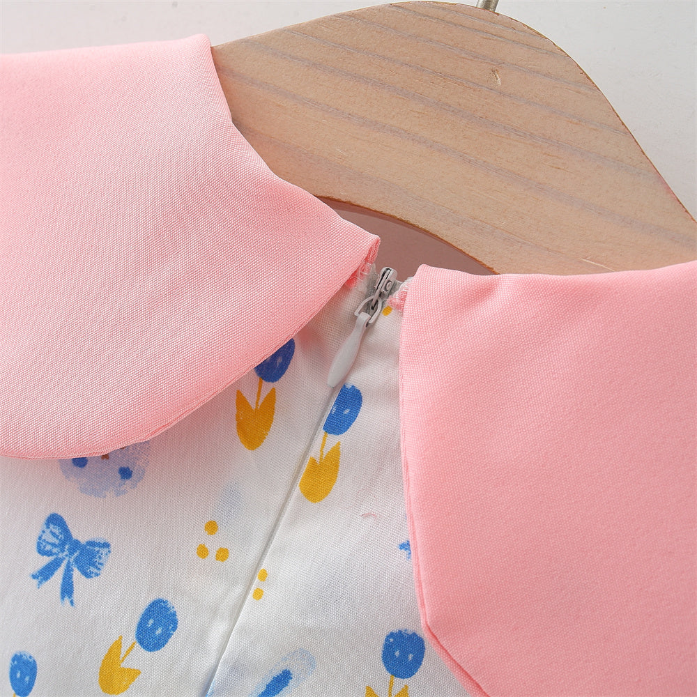 Girls Printed Applique A-Line Mini Dress