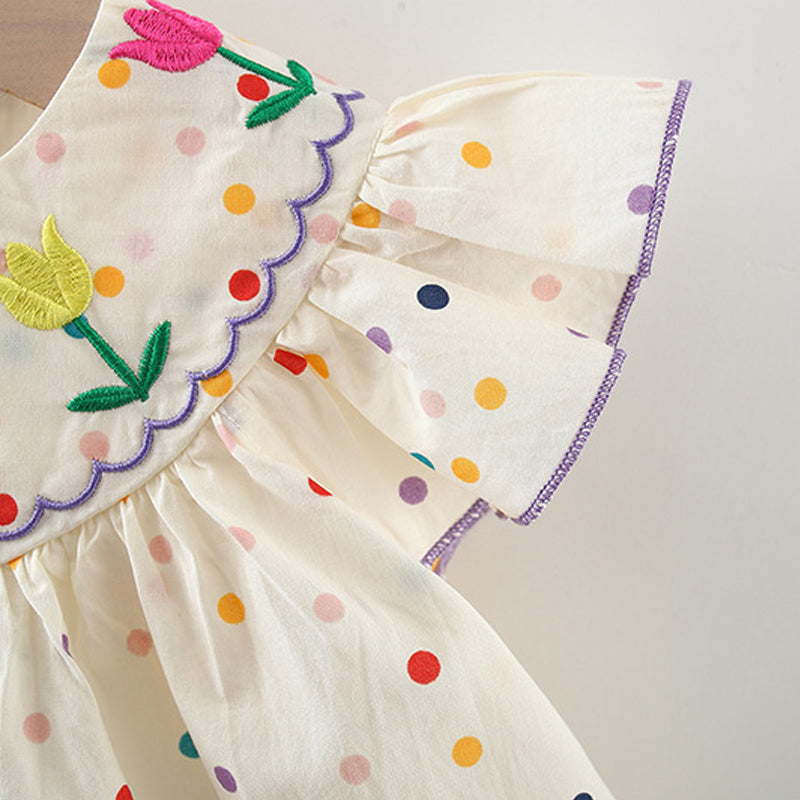 Girls Polka Dot Printed A-Line Mini Dress