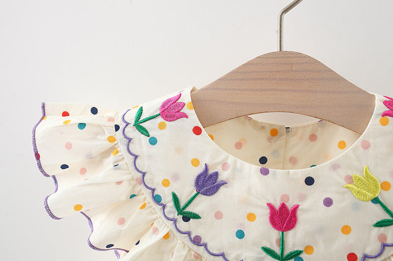 Girls Polka Dot Printed A-Line Mini Dress
