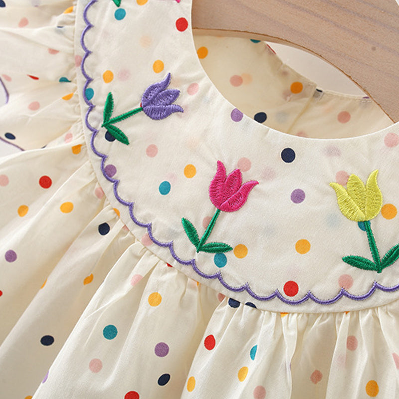 Girls Polka Dot Printed A-Line Mini Dress