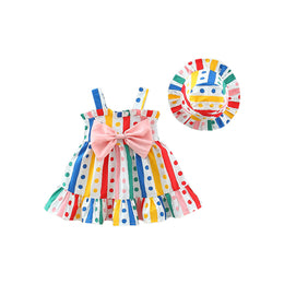 Girls Polka Dot Printed Bow Detail Fit & Flare Dress