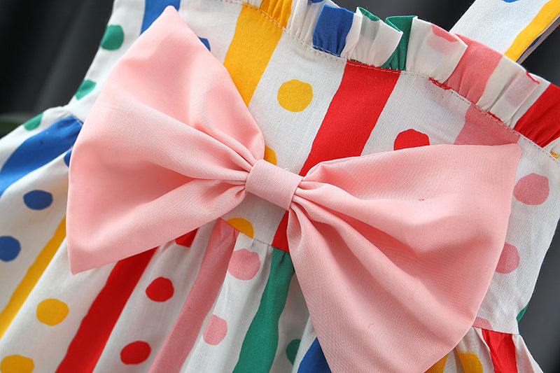 Girls Polka Dot Printed Bow Detail Fit & Flare Dress