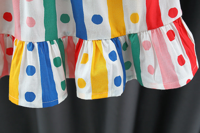 Girls Polka Dot Printed Bow Detail Fit & Flare Dress
