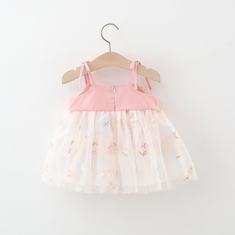 Girls Embellished Shoulder Straps Fit and Flare Dress