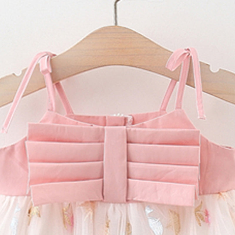 Girls Embellished Shoulder Straps Fit and Flare Dress