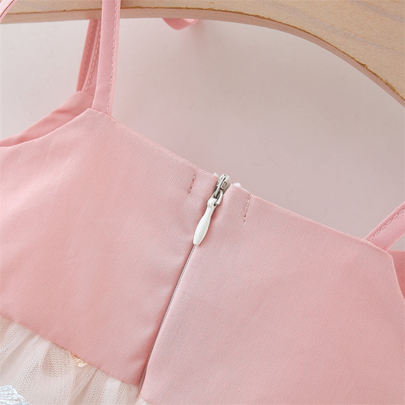 Girls Embellished Shoulder Straps Fit and Flare Dress