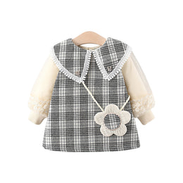 Girls Checked Peter Pan Collar A-Line Mini Dress